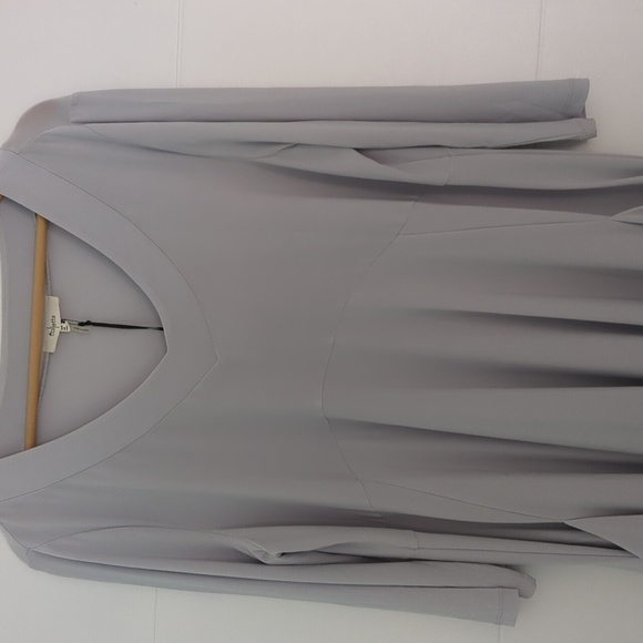 Coletta Lagenlook Boho Strechy Gray V-Neck Women's Tunic Top Pockets 3/4 Sleeves - Picture 2 of 6